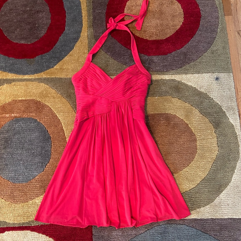 BCBGMAXAZRIA y2k Coral Light Red Halter Tie Short Fancy Cocktail Dress Size XS